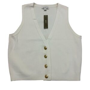 J. Crew Cream Gold V Neck Button Up Cropped Sweater Vest Womens SMALL Old Money